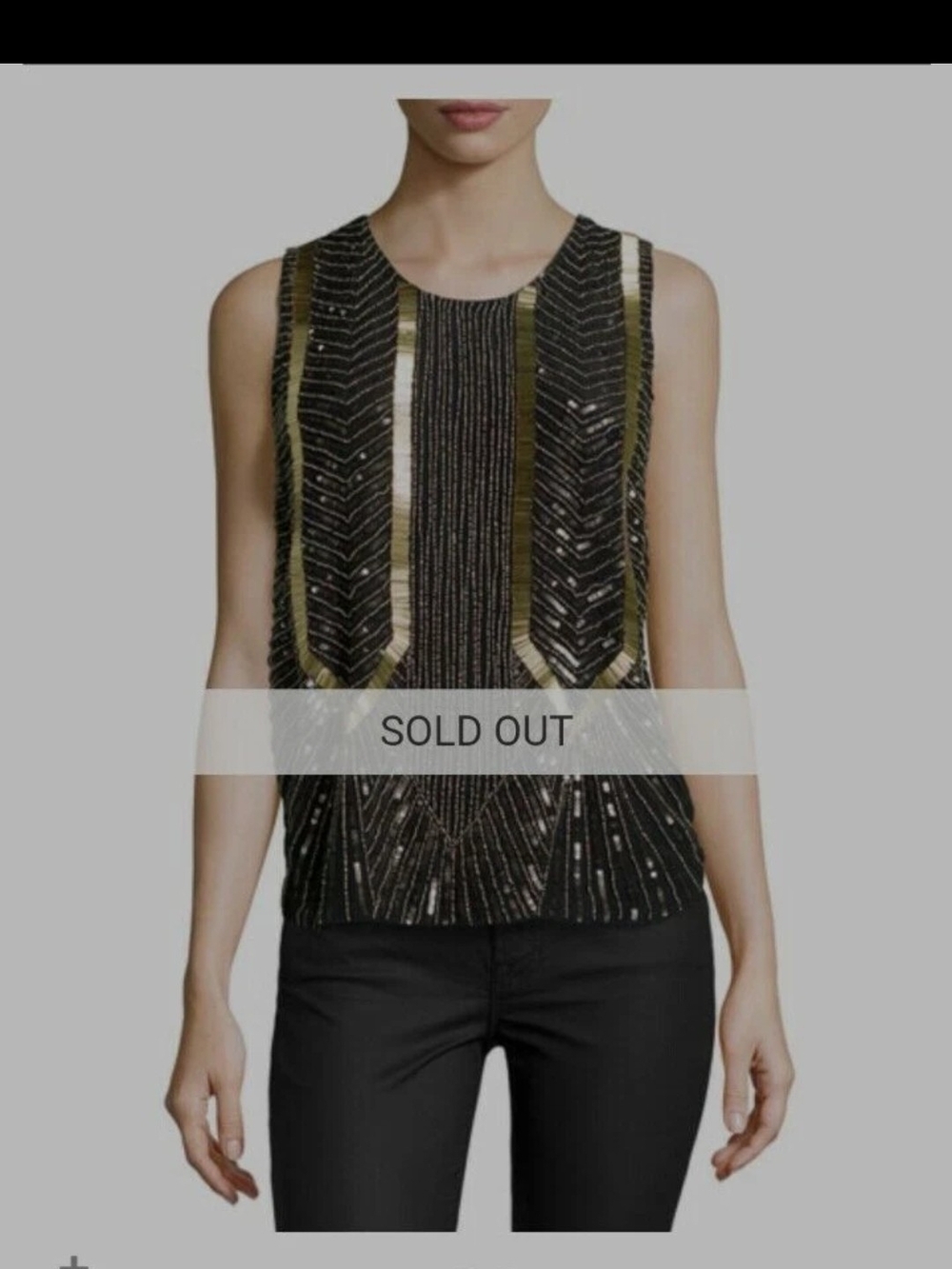 SILK BLACK GOLD Metallic HOLIDAY PARTY NICOLE MILLER TOP SLEEVELESS BEADED SHIRT